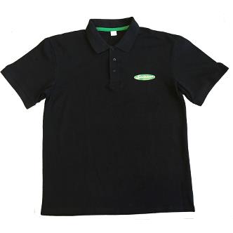 Polo, sort med grønt nakkebånd, str. L