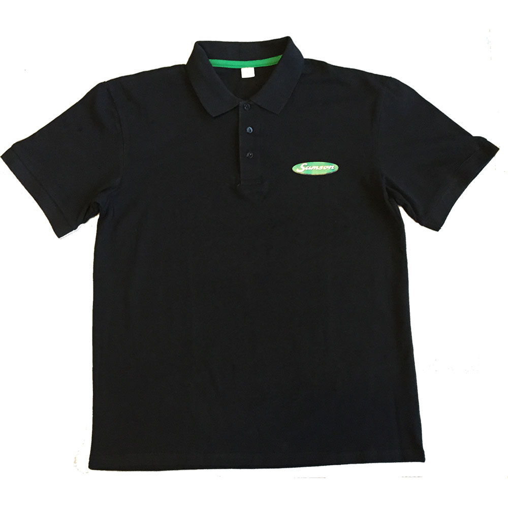 Polo, sort med grønt nakkebånd, str. XL